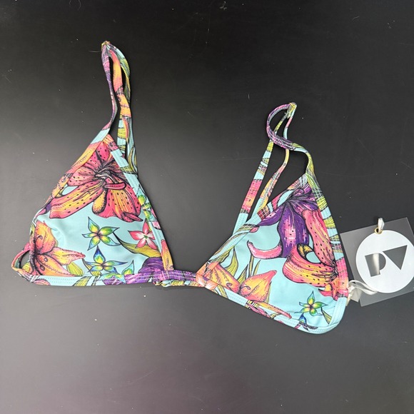 Perfect Vacation Other - Perfect Vacation Floral Triangle Bikini Top Blue Tropical Med NWT